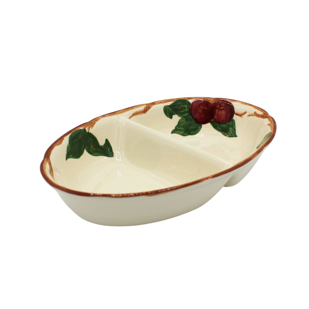 Vintage Franciscan Apple Divided Oval Serving Dish 10” Hand Painted Stoneware